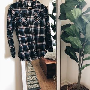 Navy and Black Long Sleeve Flannel Top